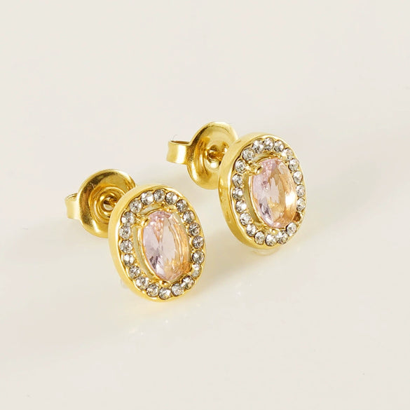 316L Stainless Steel Oval Inlaid Zircon Electroplating Women's Earrings