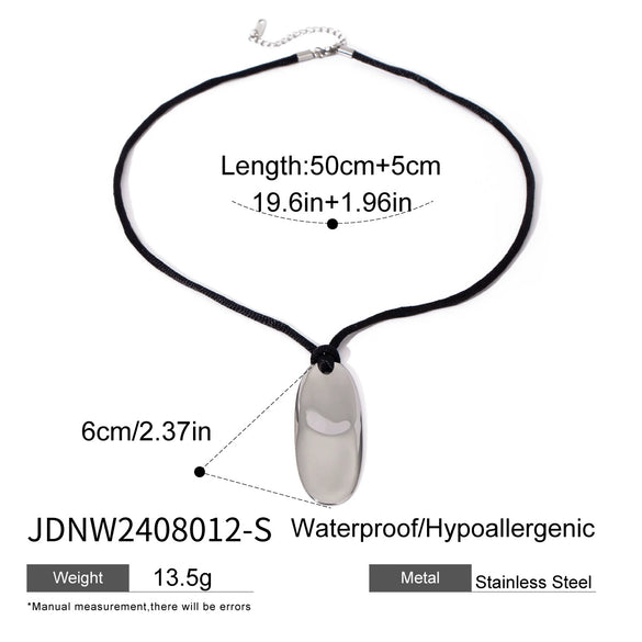 Stainless Steel Oval Pendant Black Rope Necklace With Electroplating And Geometric Design For Women