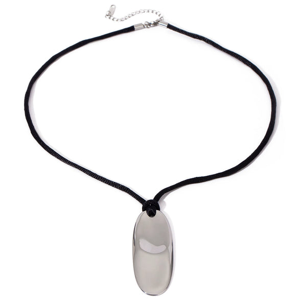Stainless Steel Oval Pendant Black Rope Necklace With Electroplating And Geometric Design For Women