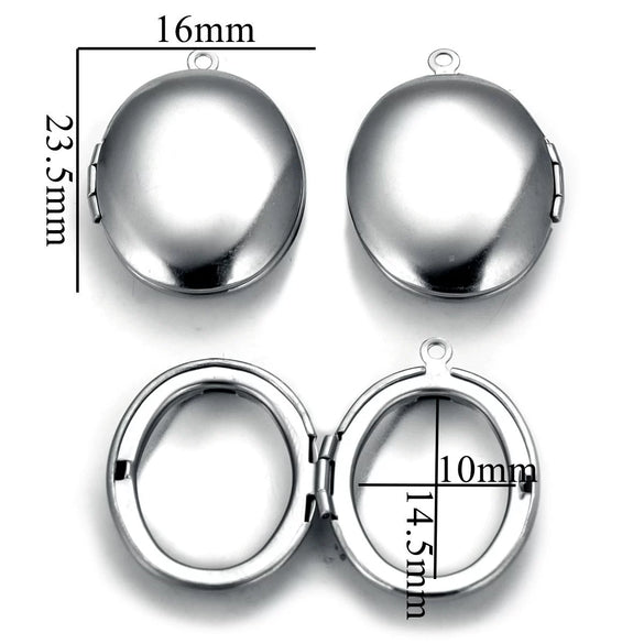 Stainless Steel Oval Photo Box Pendant Jewelry Accessories With Vintage Embossed Pattern And Electroplating
