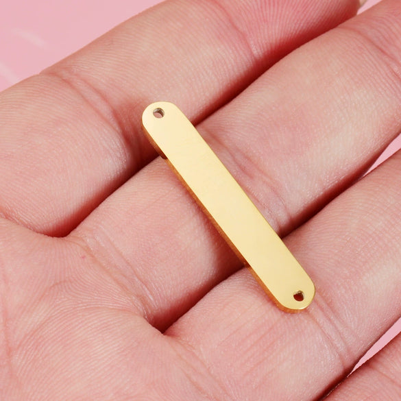 Stainless Steel Oval Rectangle Double Hole Pendant Diy Bracelet Necklace Accessories Fine Polishing Geometric Style