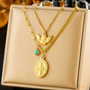 Stainless Steel Oval Retro Double Layer Overlapping Pendant Clavicle Necklace For Women With Electroplating