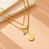 Stainless Steel Oval Retro Double Layer Overlapping Pendant Clavicle Necklace For Women With Electroplating