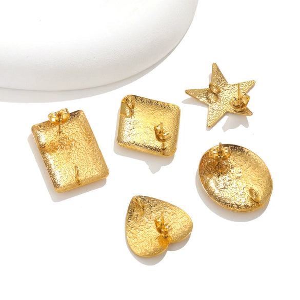 Stainless Steel Oval Star Fish Pattern Gold Plated Electroplated Earrings Making Supplies Jewelry