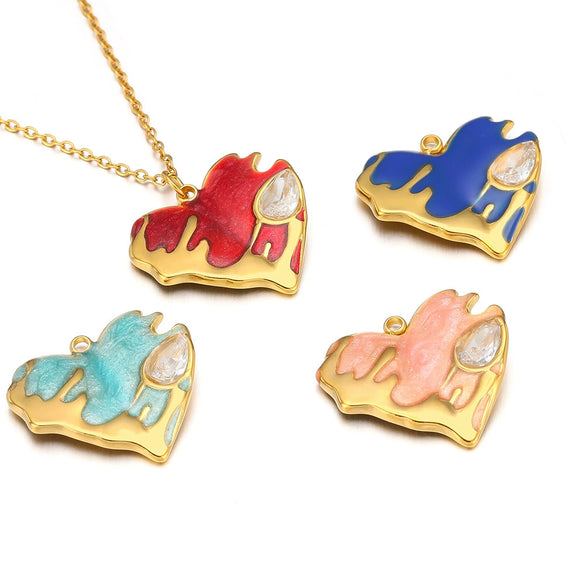 Stainless Steel Peach Heart Dripping Oil Single Hole Pendant Jewelry Accessories