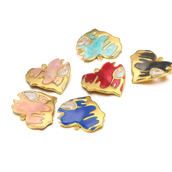 Stainless Steel Peach Heart Dripping Oil Single Hole Pendant Jewelry Accessories