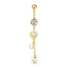 Stainless Steel Peach Heart Moon Pendant Navel Ring Women's Body Piercing Jewelry With Electroplating And Flower Design