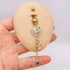 Stainless Steel Peach Heart Moon Pendant Navel Ring Women's Body Piercing Jewelry With Electroplating And Flower Design