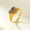 Stainless Steel Peach Heartshaped Natural Stone Design Ring With Electroplating For Women In Light Luxury Style