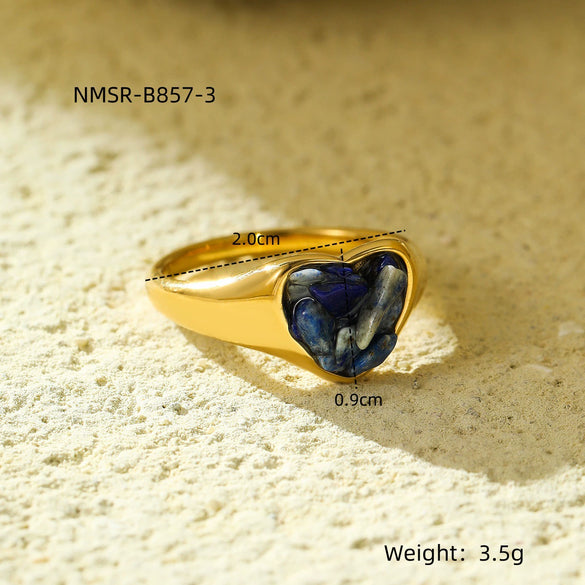 Stainless Steel Peach Heartshaped Natural Stone Design Ring With Electroplating For Women In Light Luxury Style