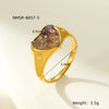 Stainless Steel Peach Heartshaped Natural Stone Design Ring With Electroplating For Women In Light Luxury Style