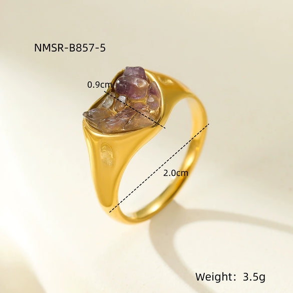 Stainless Steel Peach Heartshaped Natural Stone Design Ring With Electroplating For Women In Light Luxury Style