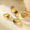 Stainless Steel Peach Heartshaped Natural Stone Design Ring With Electroplating For Women In Light Luxury Style