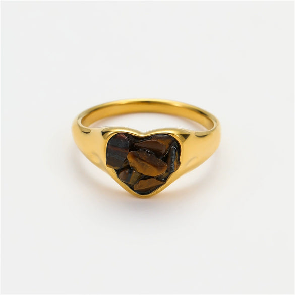 Stainless Steel Peach Heartshaped Natural Stone Design Ring With Electroplating For Women In Light Luxury Style