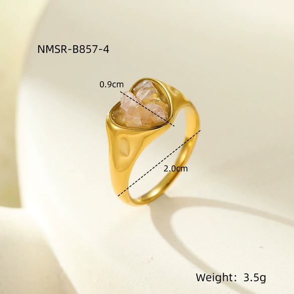 Stainless Steel Peach Heartshaped Natural Stone Design Ring With Electroplating For Women In Light Luxury Style
