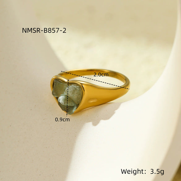 Stainless Steel Peach Heartshaped Natural Stone Design Ring With Electroplating For Women In Light Luxury Style