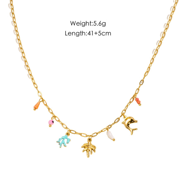 Stainless Steel Pearl Animal Zodiac Style Necklace With Electroplating Process