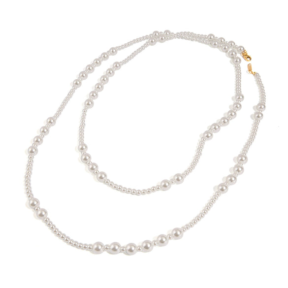Stainless Steel Pearl Beaded Sweater Chain Necklace Electroplating Women's