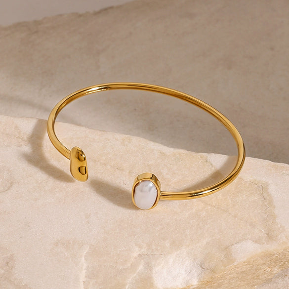 Stainless Steel Pearl Bracelet Electroplating Ins Style Natural Highend Niche Opening Bracelet