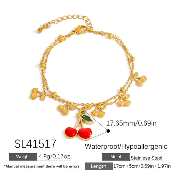 Stainless Steel Pearl Doublelayer Fruit Bee Pendant Bracelet Electroplated Jewelry For Women