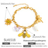Stainless Steel Pearl Doublelayer Fruit Bee Pendant Bracelet Electroplated Jewelry For Women