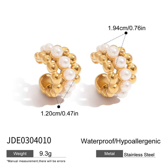 Stainless Steel Pearl Earrings Geometric Light Luxury Minimalist Ear Studs Electroplated