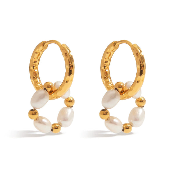 Stainless Steel Pearl Earrings Geometric Light Luxury Minimalist Ear Studs Electroplated