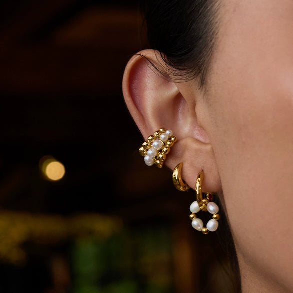 Stainless Steel Pearl Earrings Geometric Light Luxury Minimalist Ear Studs Electroplated