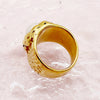 Stainless Steel Pearl Embossed Sunflower Wide Ring For Women Electroplated French Retro Style