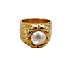 Stainless Steel Pearl Embossed Sunflower Wide Ring For Women Electroplated French Retro Style