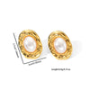Stainless Steel Pearl Flower Asymmetrical Electroplated Earrings For Women French Classic Light Luxury Style