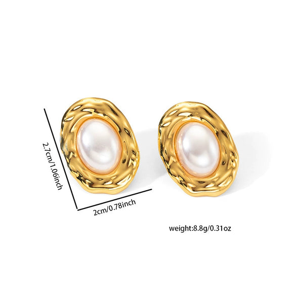 Stainless Steel Pearl Flower Asymmetrical Electroplated Earrings For Women French Classic Light Luxury Style