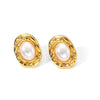 Stainless Steel Pearl Flower Asymmetrical Electroplated Earrings For Women French Classic Light Luxury Style