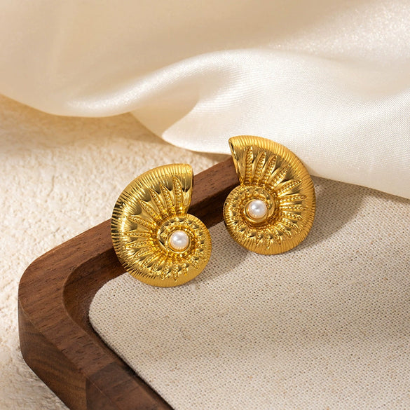 Stainless Steel Pearl Flower Asymmetrical Electroplated Earrings For Women French Classic Light Luxury Style