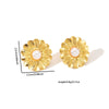 Stainless Steel Pearl Flower Asymmetrical Electroplated Earrings For Women French Classic Light Luxury Style