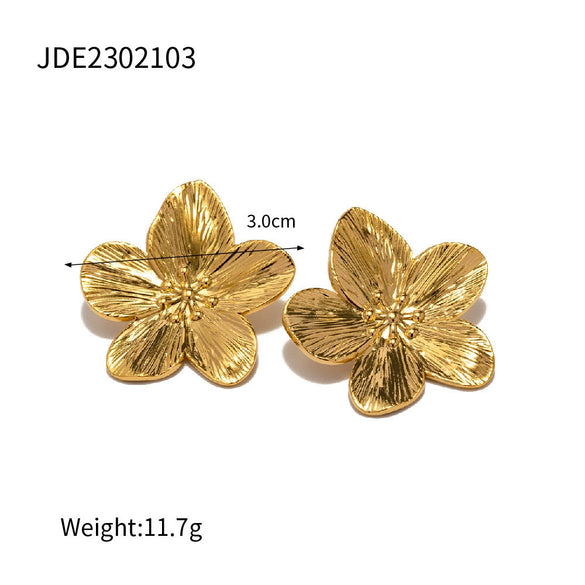 Stainless Steel Pearl Flower Geometric Earrings Electroplating Jewelry