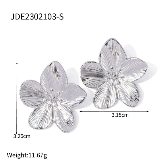 Stainless Steel Pearl Flower Geometric Earrings Electroplating Jewelry