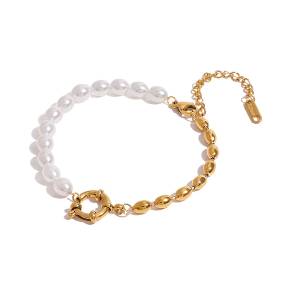Stainless Steel Pearl Geometric Bracelet With Electroplating For Women Original Design
