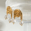 Stainless Steel Pearl Geometric Earrings Gold Plated Ins Style For Women