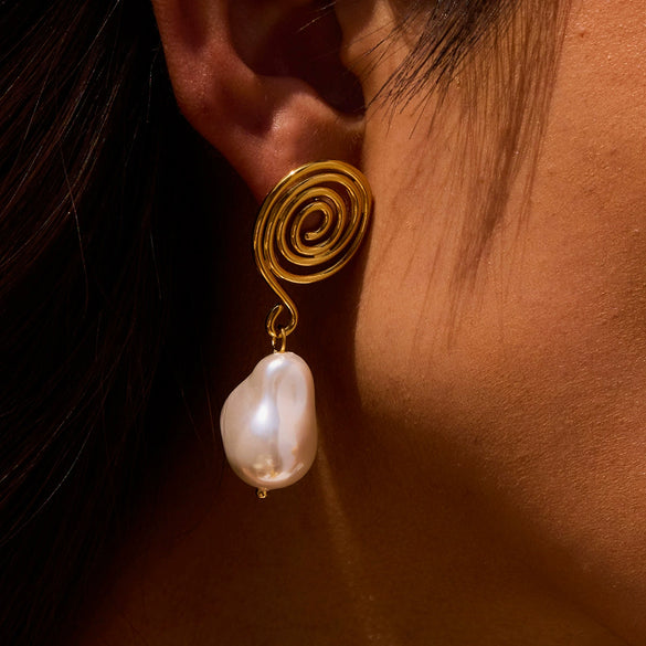 Stainless Steel Pearl Geometric Retro Earrings