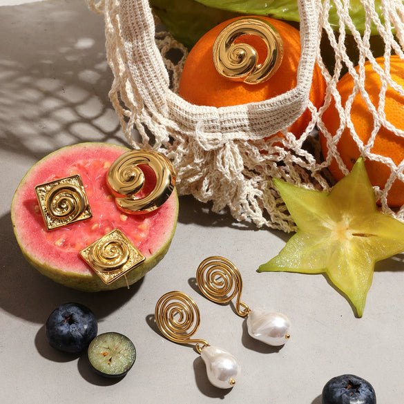Stainless Steel Pearl Geometric Retro Earrings
