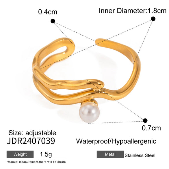 Stainless Steel Pearl Geometric Ring With Electroplating For Women