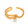 Stainless Steel Pearl Geometric Ring With Electroplating For Women