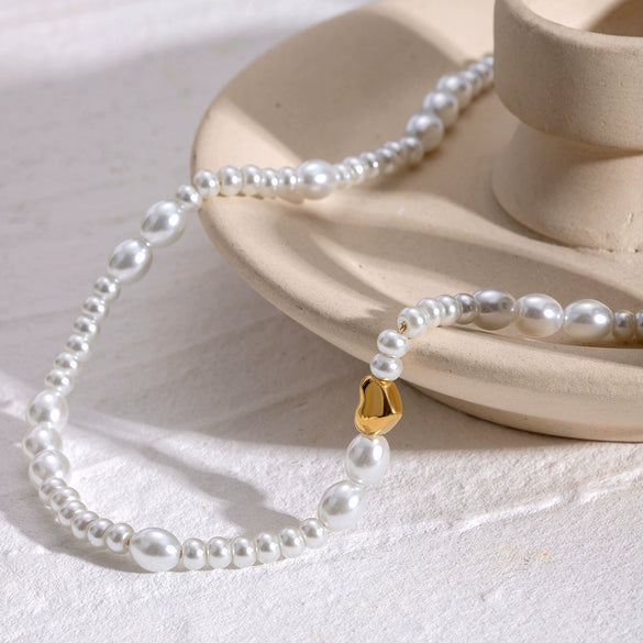 Stainless Steel Pearl Geometric Style Electroplating Necklace For Women