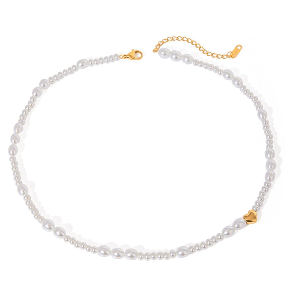 Stainless Steel Pearl Geometric Style Electroplating Necklace For Women