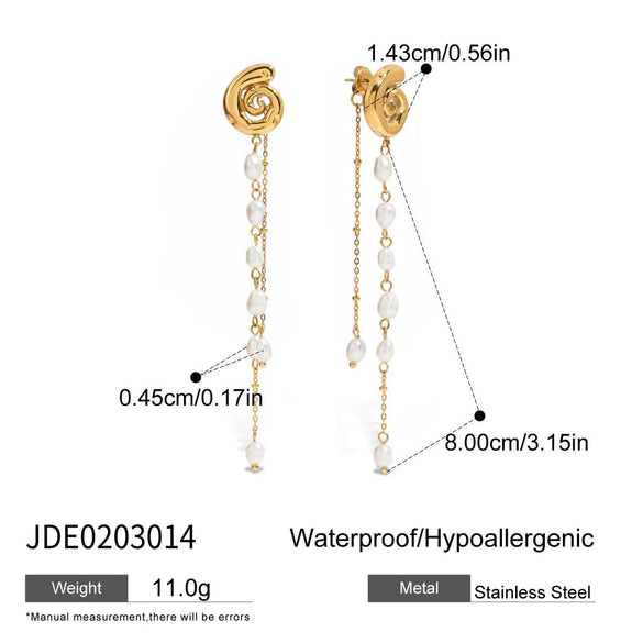 Stainless Steel Pearl Geometric Tassel Earrings Electroplated Light Luxury Design