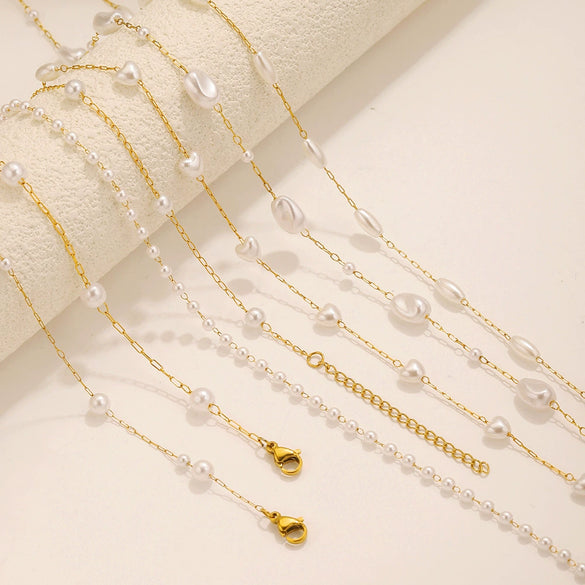 Stainless Steel Pearl Minimalist Totem Electroplating Women's Necklace Bracelet Diy Accessories