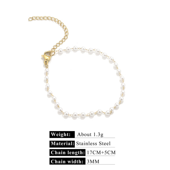 Stainless Steel Pearl Minimalist Totem Electroplating Women's Necklace Bracelet Diy Accessories