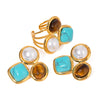 Stainless Steel Pearl Natural Stone Tiger Eye Geometric Earrings With Electroplating For Women