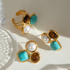 Stainless Steel Pearl Natural Stone Tiger Eye Geometric Earrings With Electroplating For Women